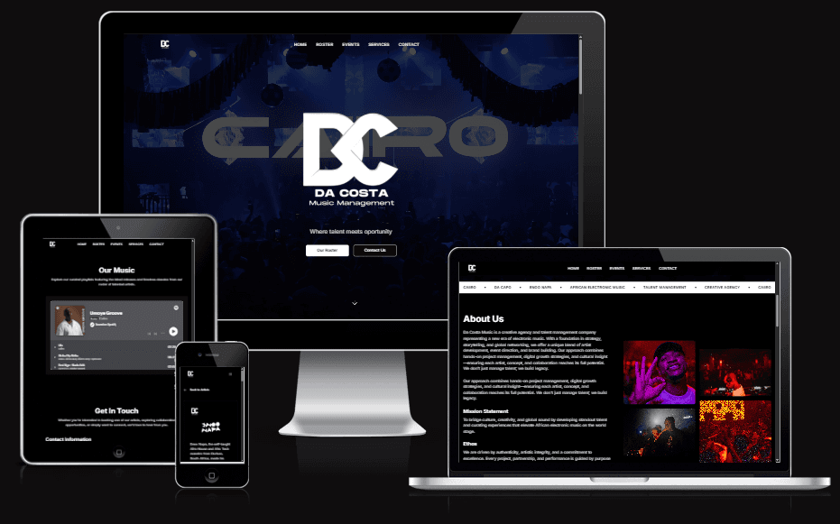 Apresentação de Da Costa Music em dispositivos